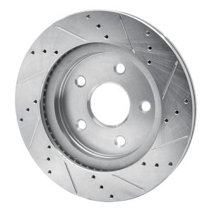Jeep J8 Brake Rotor (1) - Front Left - R1 Concepts - Drilled & Slotted - Silver - `08-`12